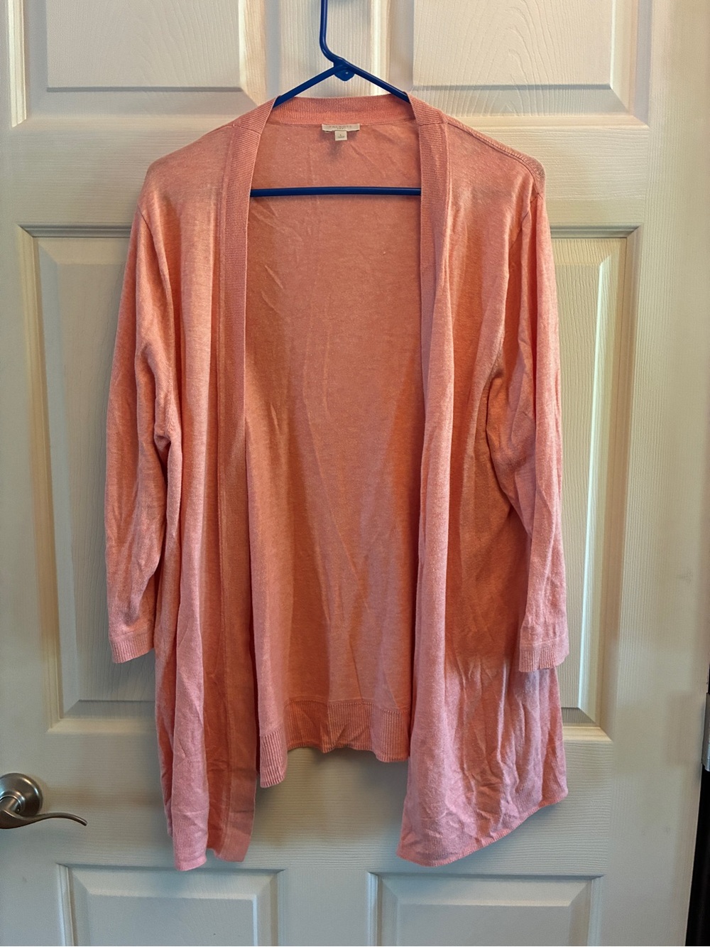 Talbots Heathered Peach Open Front Cardigan Lightweight 3/4 Sleeve- Size L